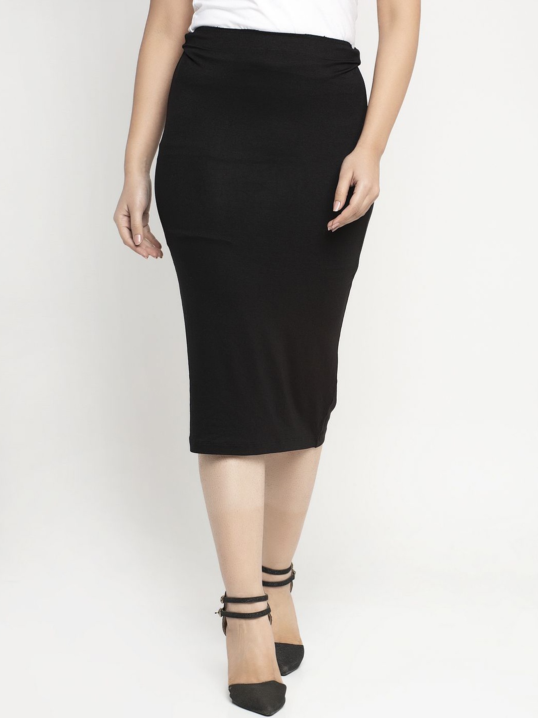 

DOOR74 Straight Midi Skirt, Black