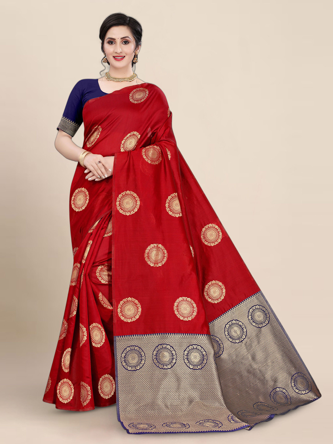 

BerMondsey Woven Design Zari Banarasi Saree, Red