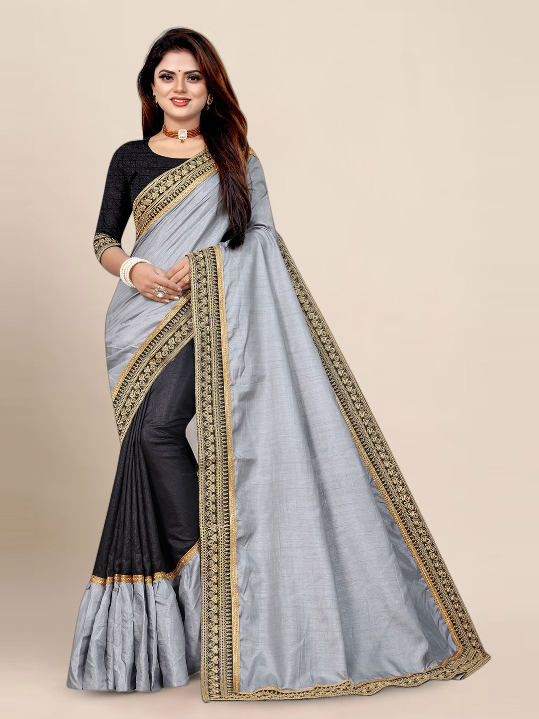 

BerMondsey Embroidered Banarasi Saree, Grey
