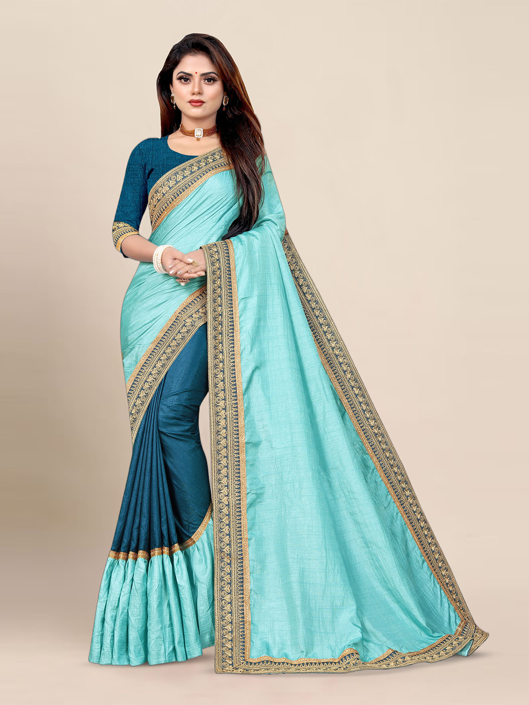 

BerMondsey Embroidered Banarasi Saree, Blue