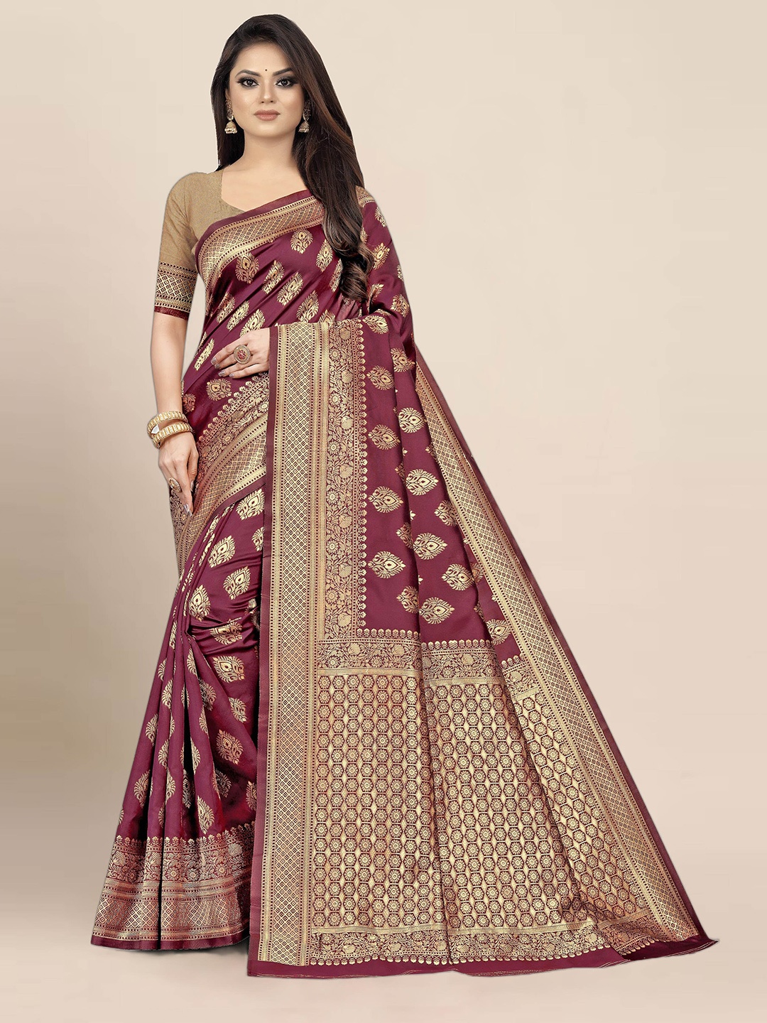 

BerMondsey Ethnic Motifs Woven Design Banarasi Saree, Maroon