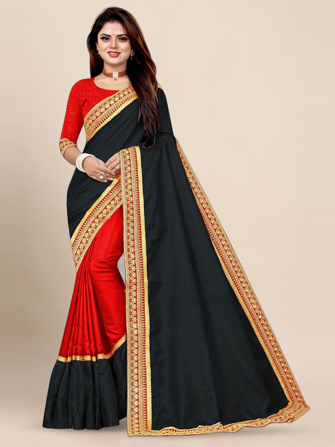 

BerMondsey Embroidered Banarasi Saree, Black