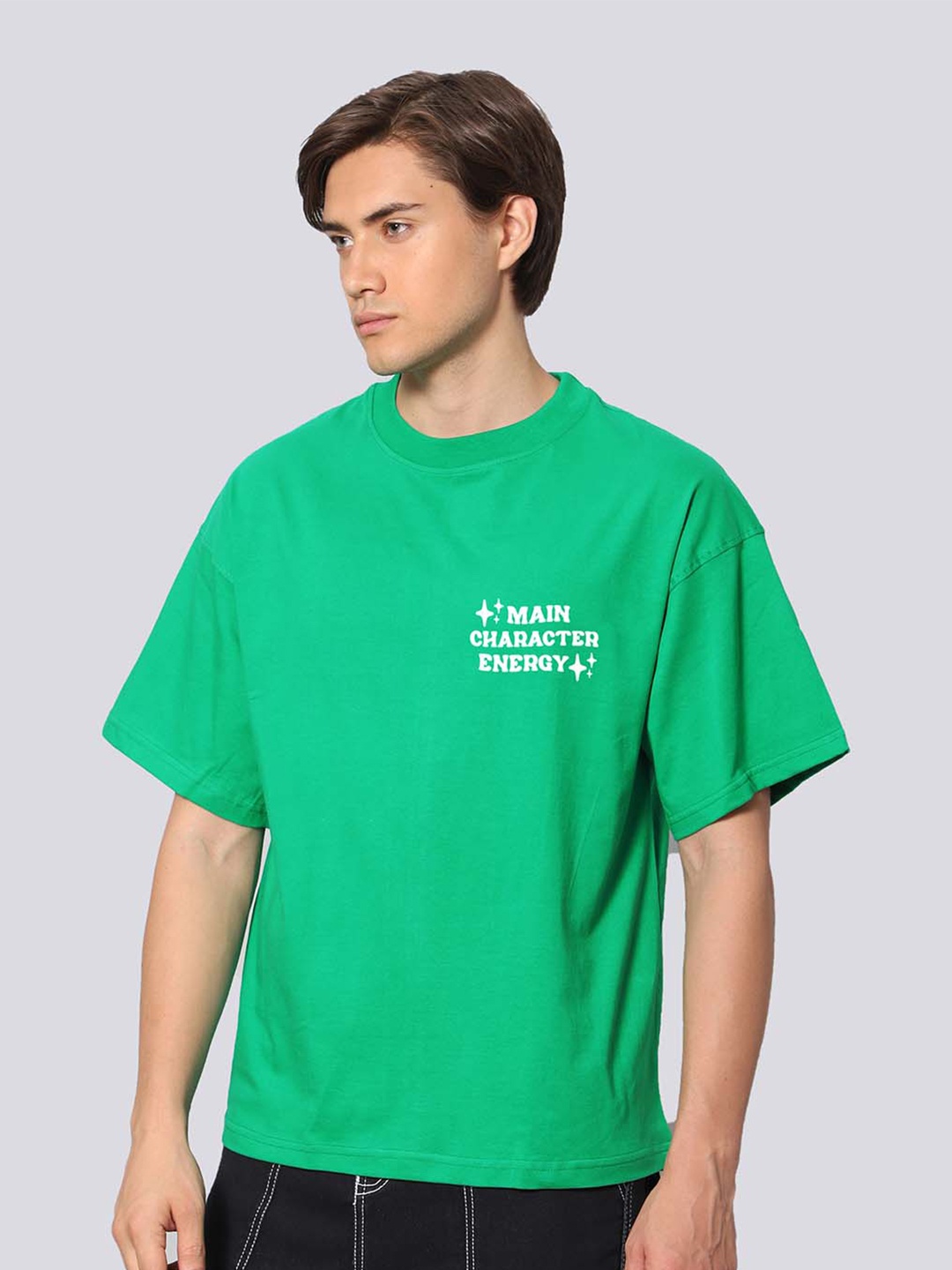 

Besick Round Neck Cotton Baggy T-shirt, Green