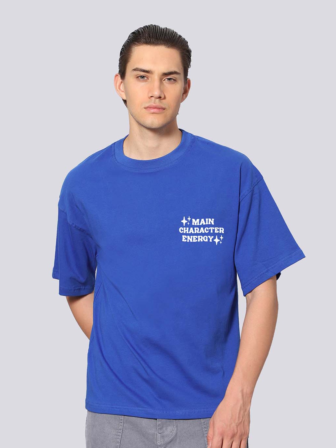 

Besick Round Neck Cotton Oversized T-shirt, Navy blue