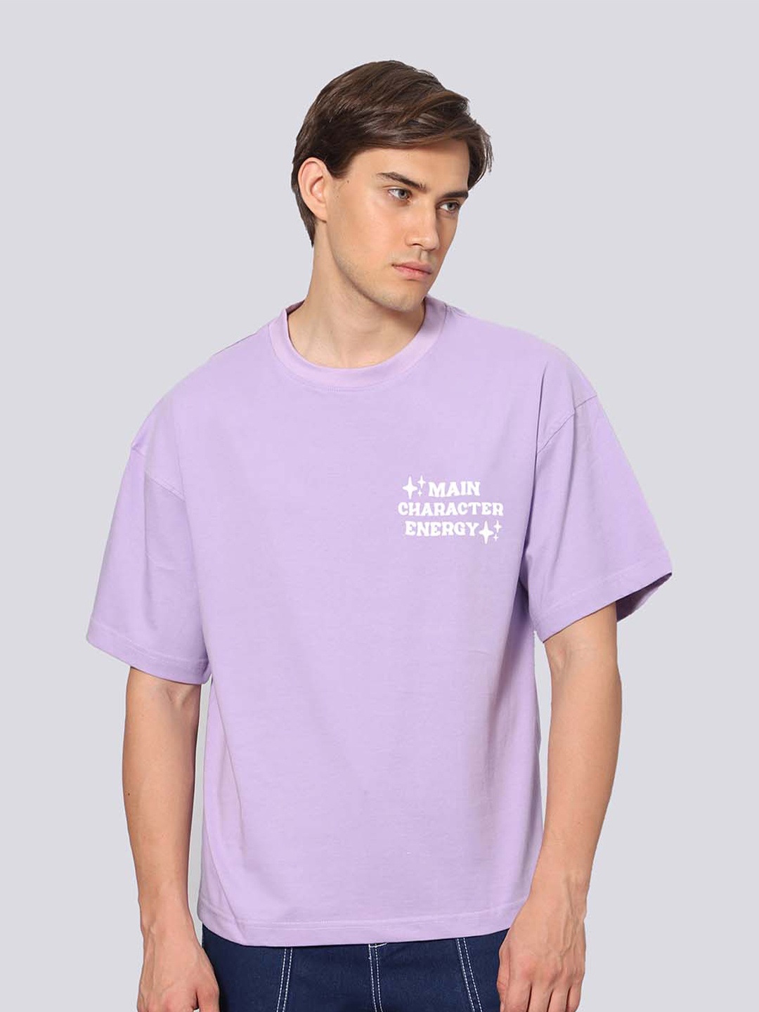 

Besick Round Neck Cotton Baggy T-shirt, Lavender