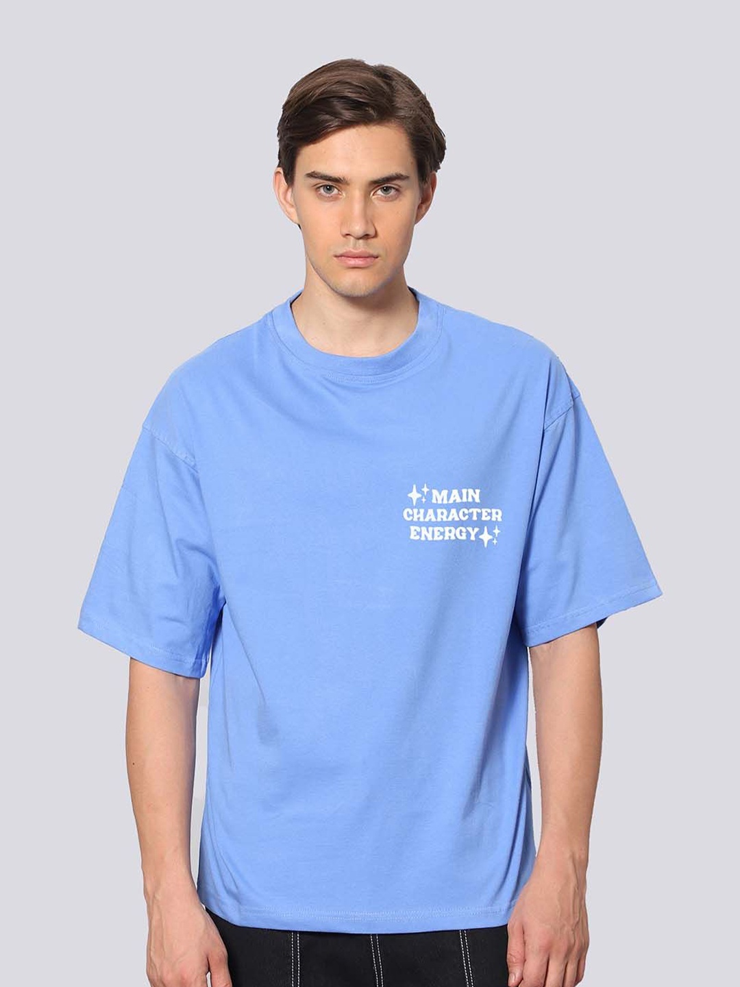 Besick Round Neck Cotton Oversized T-shirt, Blue