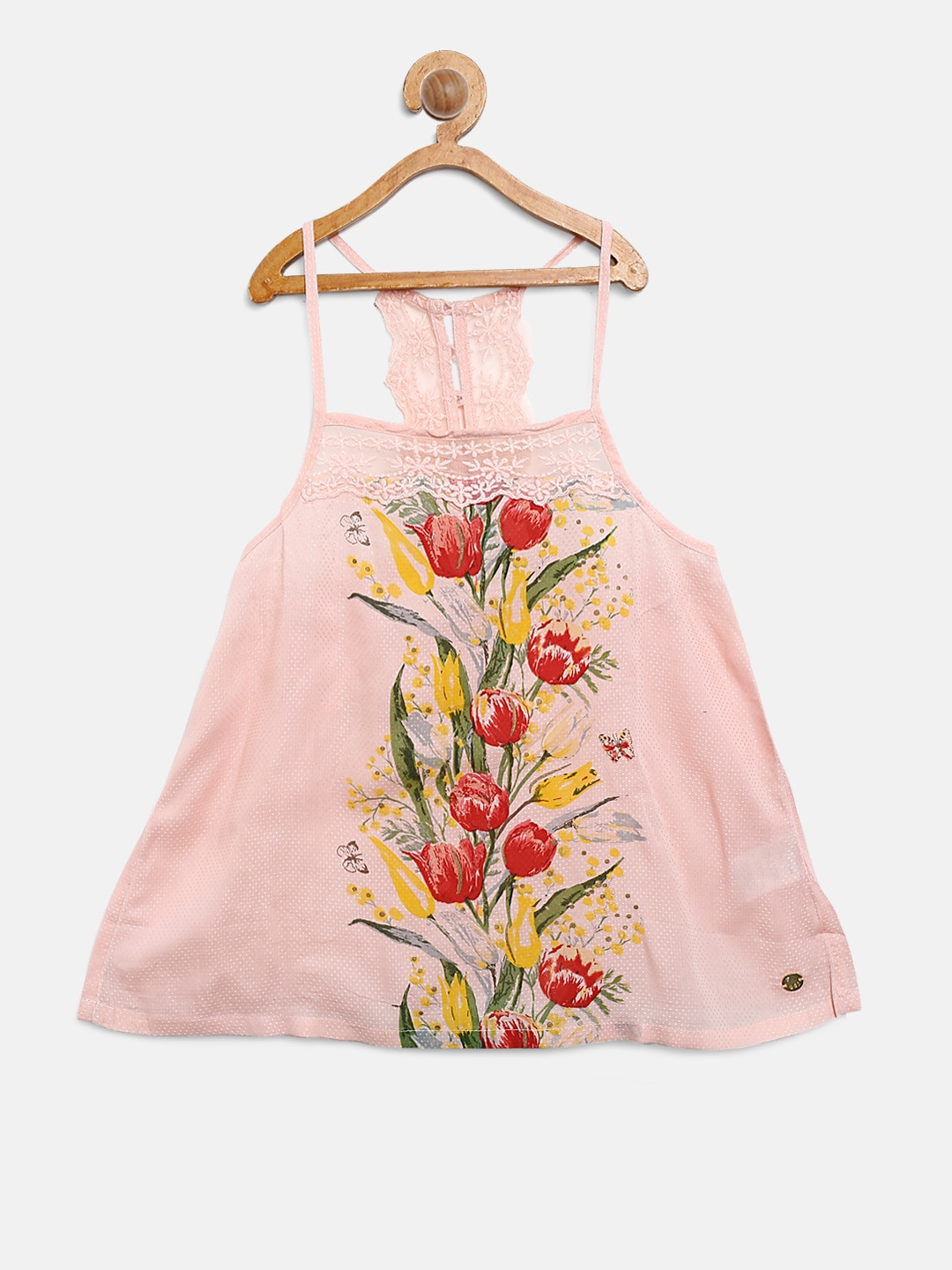 

Gini and Jony Girls Peach-Coloured Floral Print A-Line Top