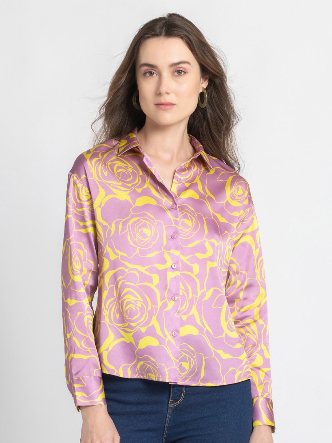 

SHAYE Floral Printed Spread Collar Smart Casual Shirt, Pink