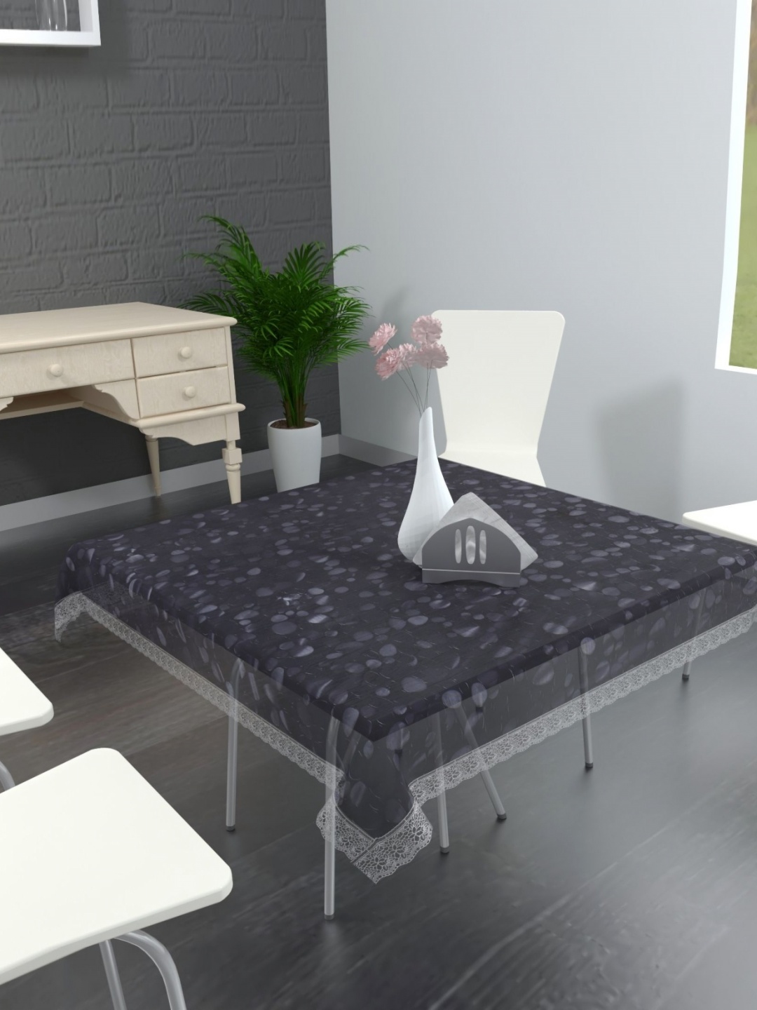 

TANLOOMS Transparent & Silver Toned Waterproof 2-Seater Table Cover
