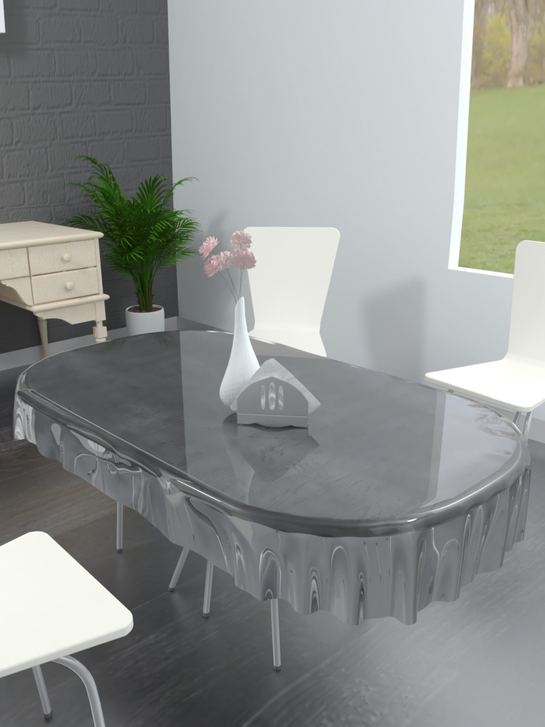 

TANLOOMS Transparent Waterproof Oval 6-Seater Table Cover