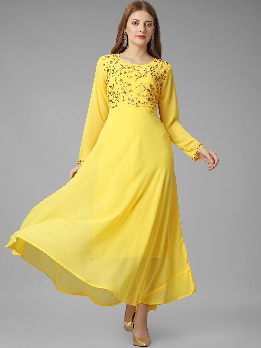 

Fashion FRICKS Floral Embroidered Maxi Dress, Yellow