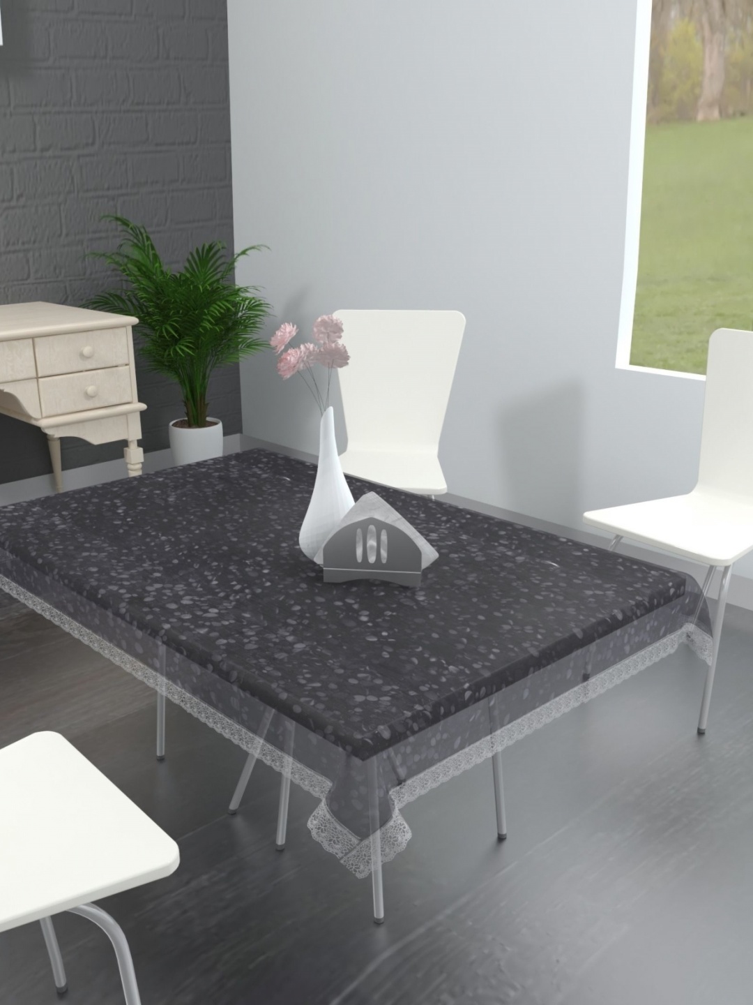 

TANLOOMS Transparent Silver Toned Waterproof 8-Seater Table Cover