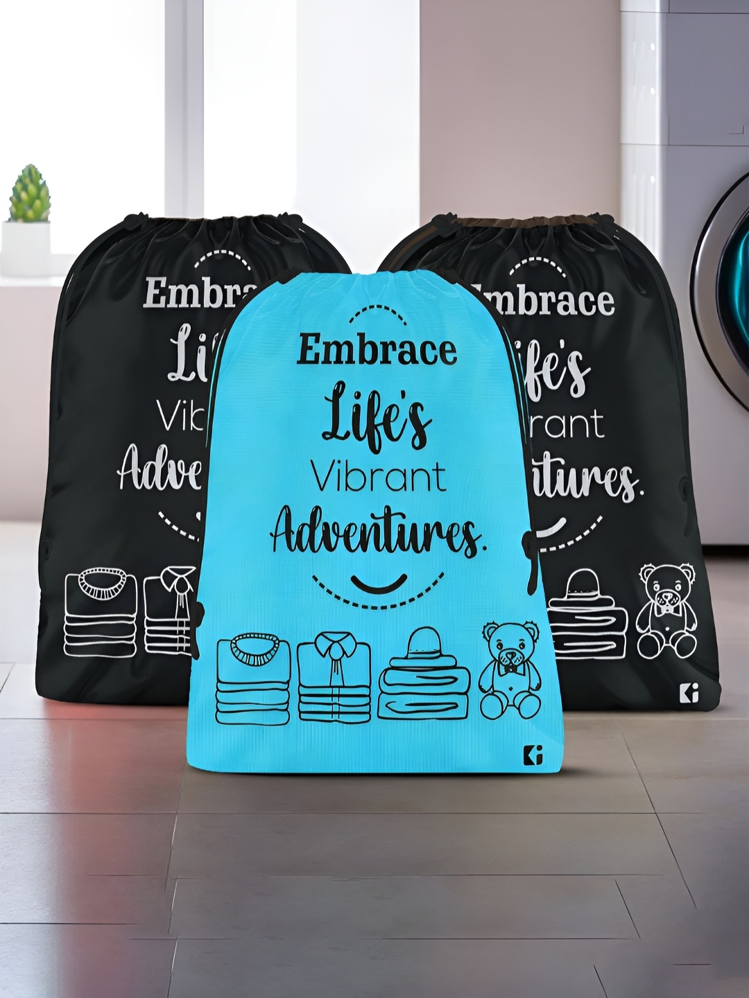 

Kuber Industries Blue 3 Pieces Printed Multi-Utility Organisers