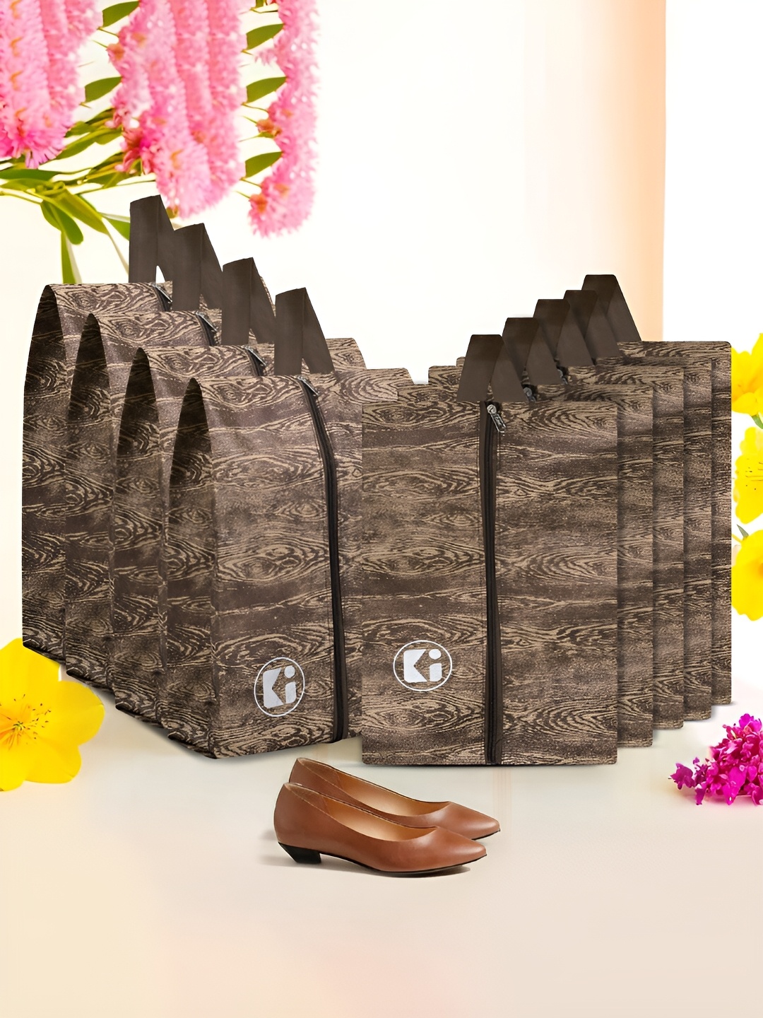 

Kuber Industries Brown 9 Pieces Printed Multi-Utility Organisers