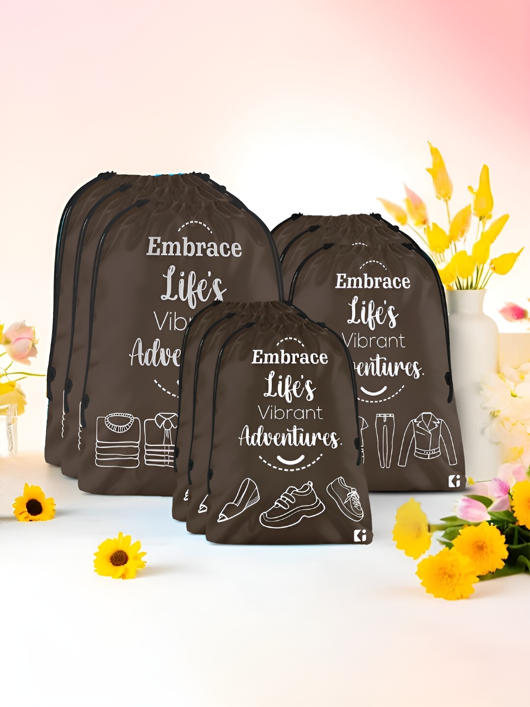 

Kuber Industries Brown & White 9 Pieces Printed Multi-Utility Organisers