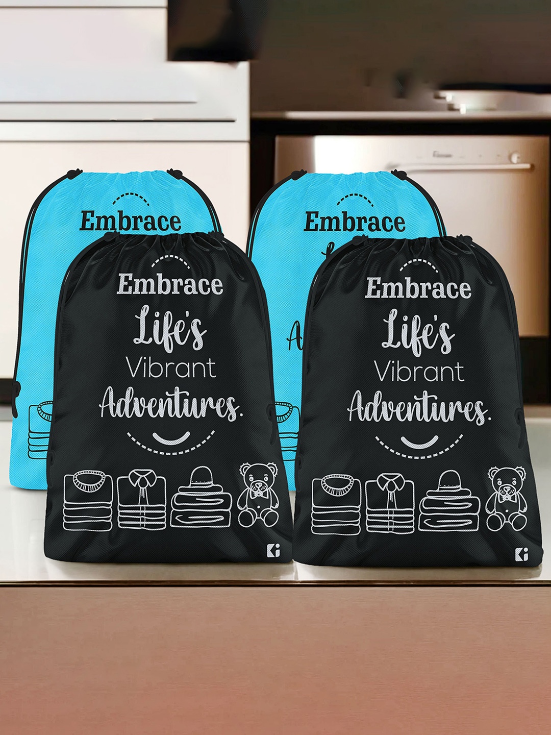 

Kuber Industries Blue & Black 4 Pieces Printed Multi-Utility Organisers