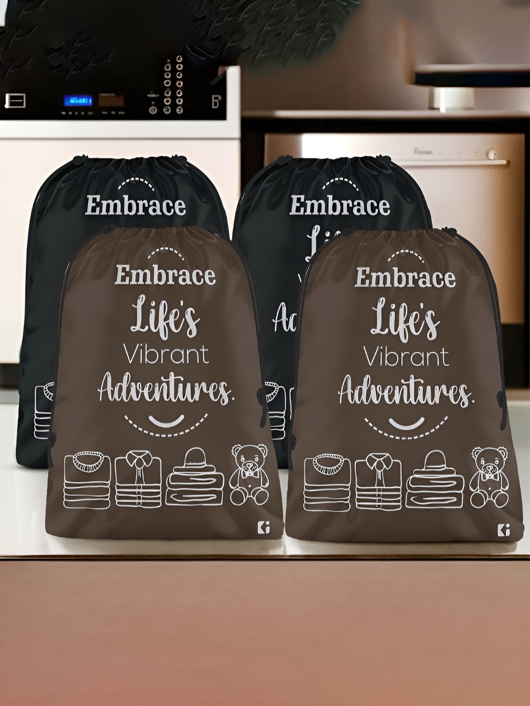 

Kuber Industries Brown & Black 4 Pieces Printed Multi-Utility Organisers