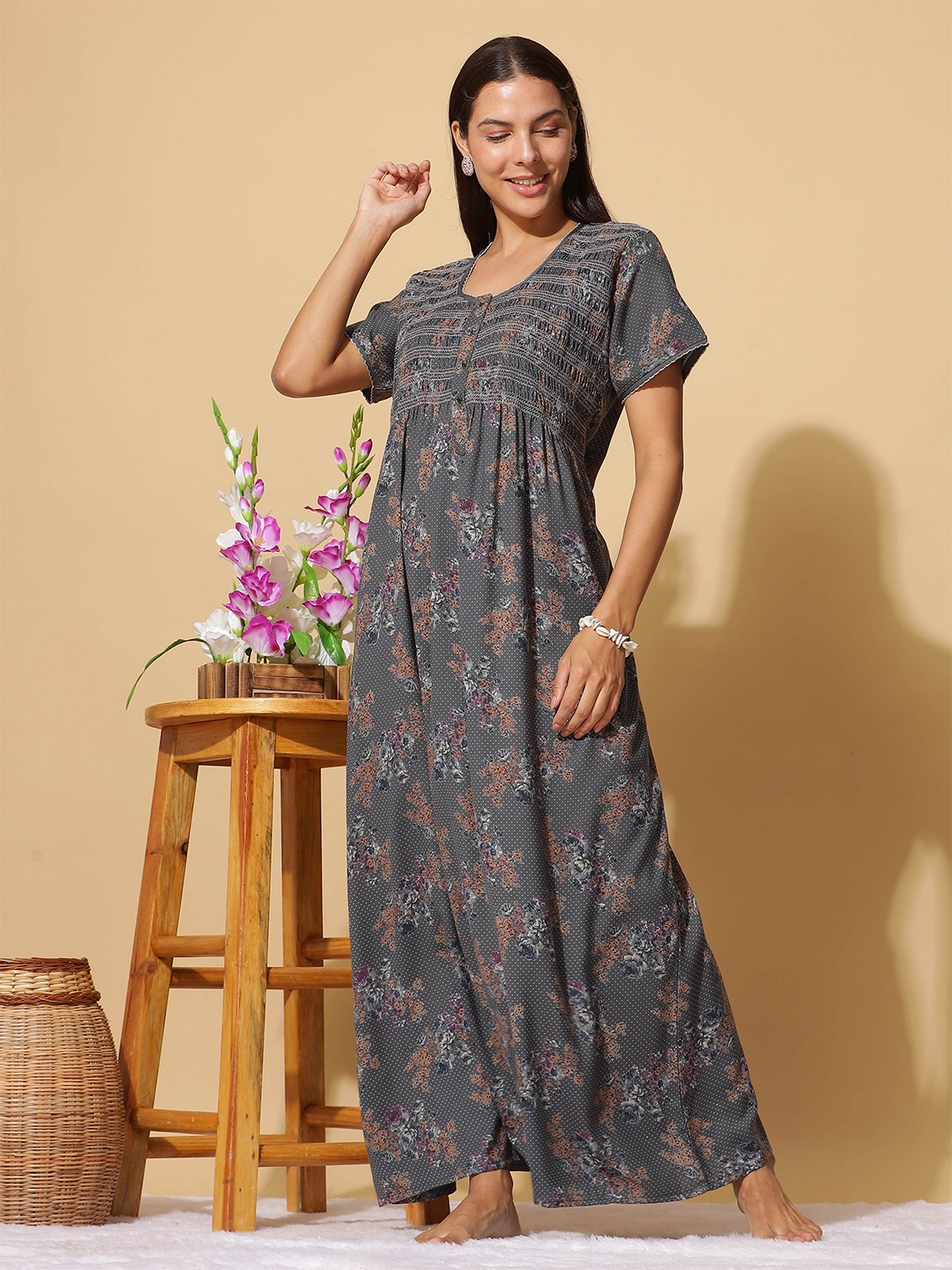 

9shines Label Floral Printed Maxi Nightdress, Green