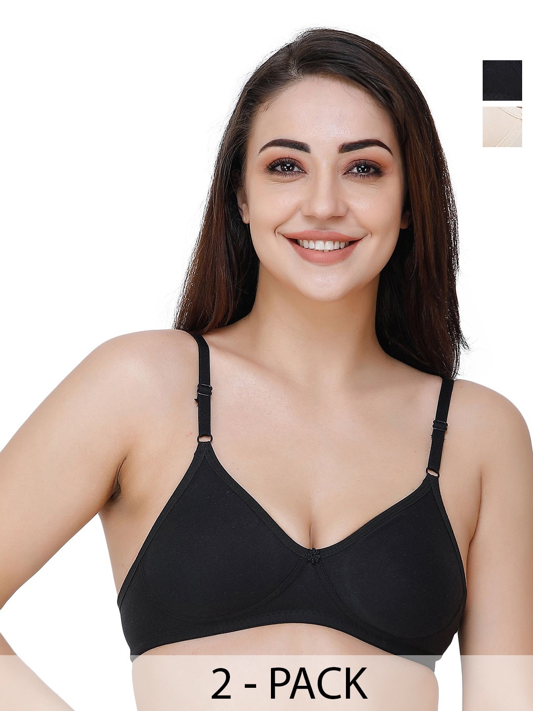 

Docare Pack of 2 Full Coverage T-shirt Bras with All Day Comfort, Black