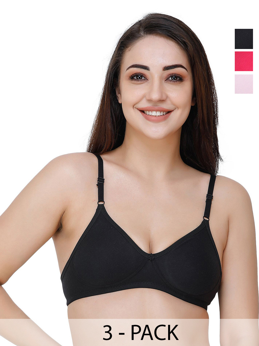 

Docare Pack Of 3 Full Coverage Seamless Non Padded T Shirt Bra All Day Comfort, Pink