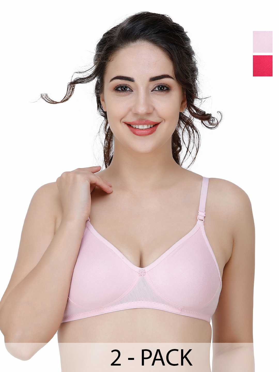 

Docare Pack Of 2 Full Coverage Non Padded Seamless T-shirt Bra With All Day Comfort, Pink