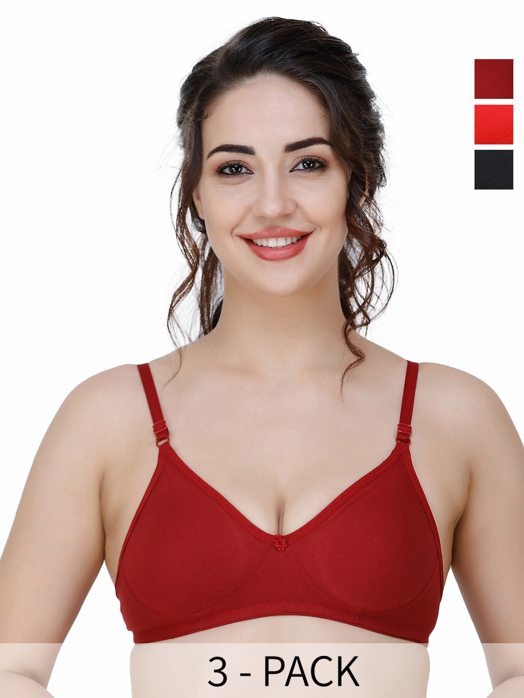 

Docare Pack of 3 Full Coverage T-shirt Bras With All Day Comfort, Black