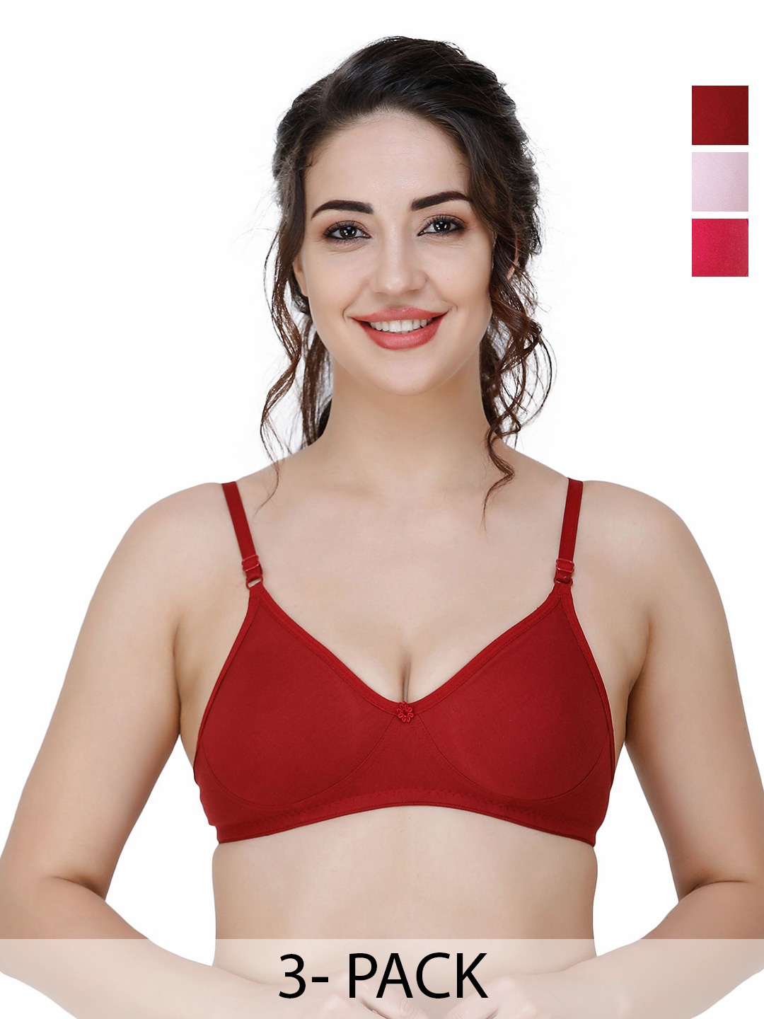 

Docare Pack Of 3 Full Coverage Seamless Non Padded T Shirt Bra All Day Comfort, Pink
