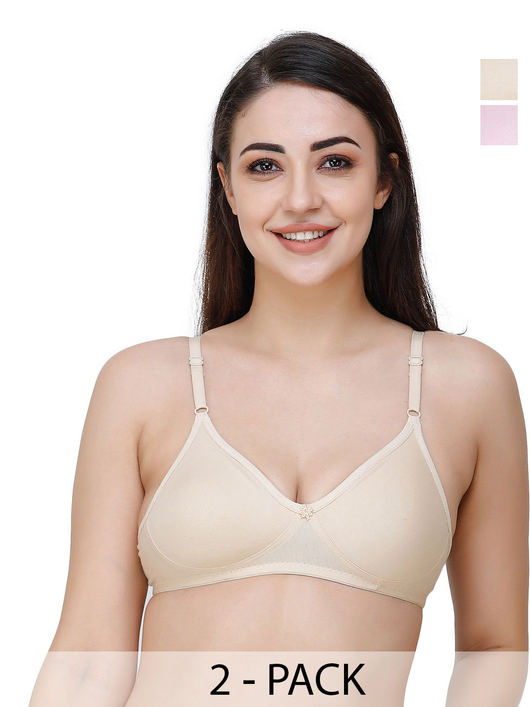 

Docare Pack Of 2 Full Coverage Seamless Non Padded T Shirt Bra All Day Comfort, Beige