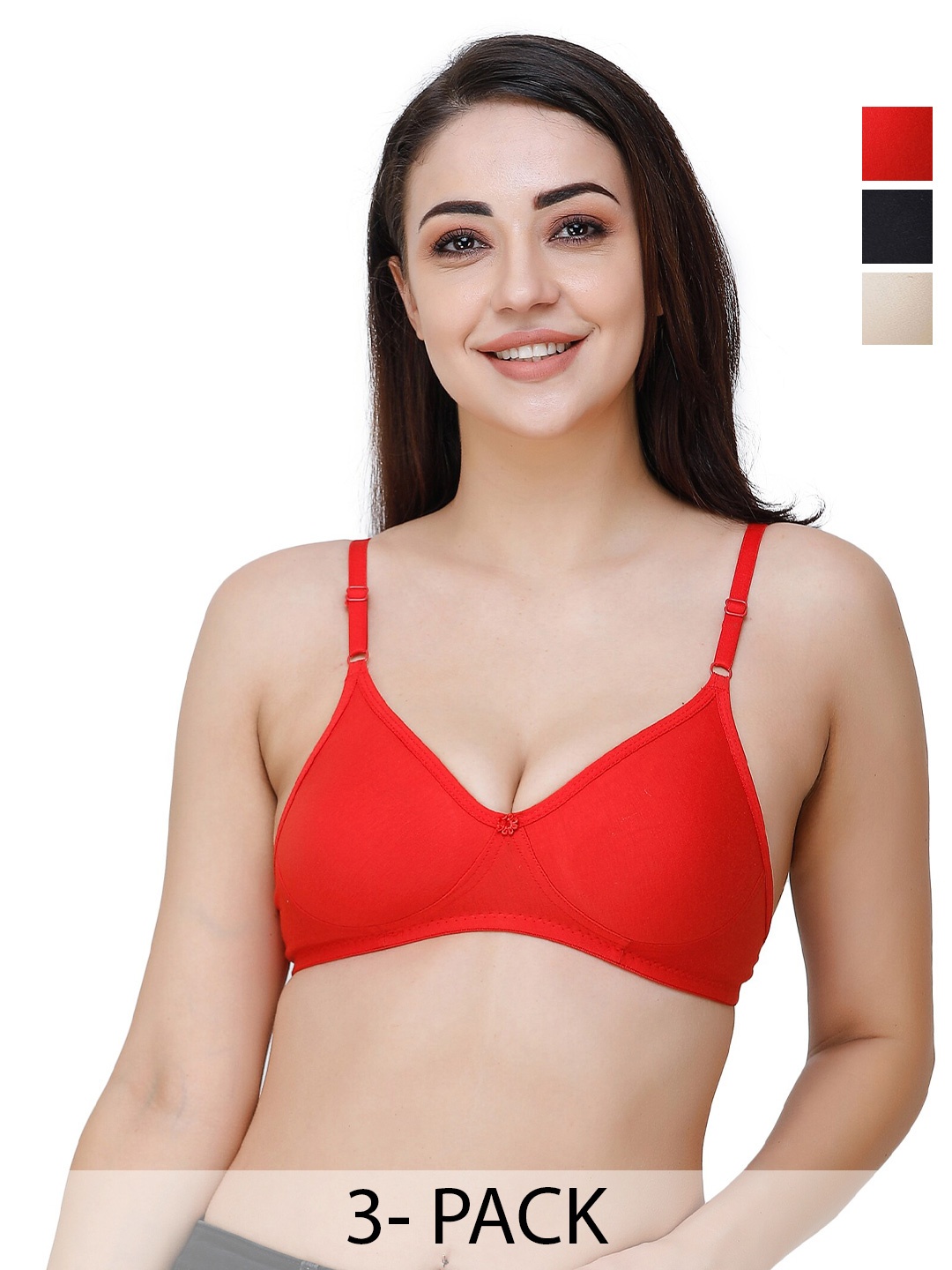 

Docare Pack Of 3 Full Coverage Seamless Non Padded T Shirt Bra All Day Comfort, Red