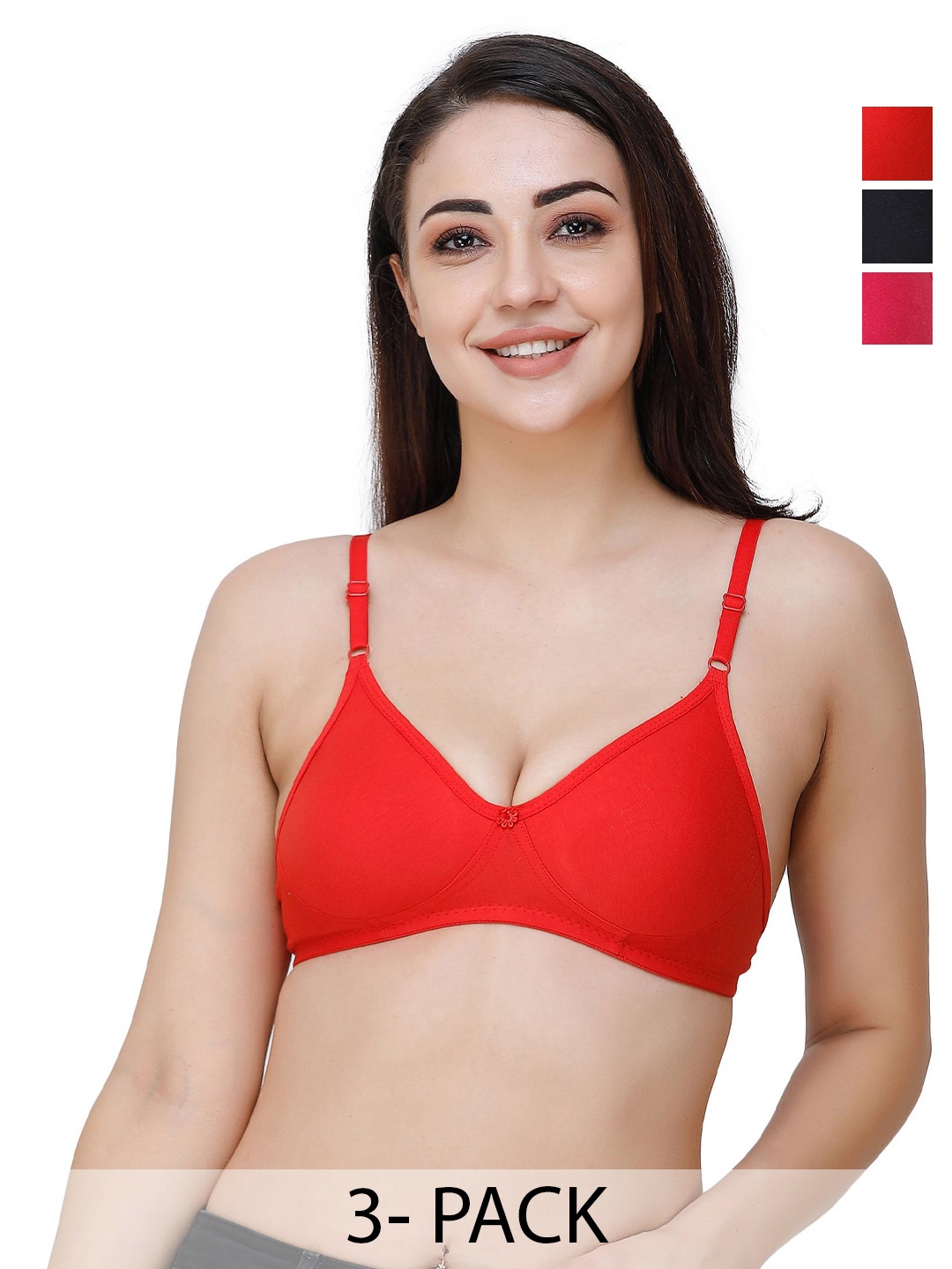 

Docare Pack Of 3 Full Coverage Seamless Non Padded T Shirt Bra All Day Comfort, Black