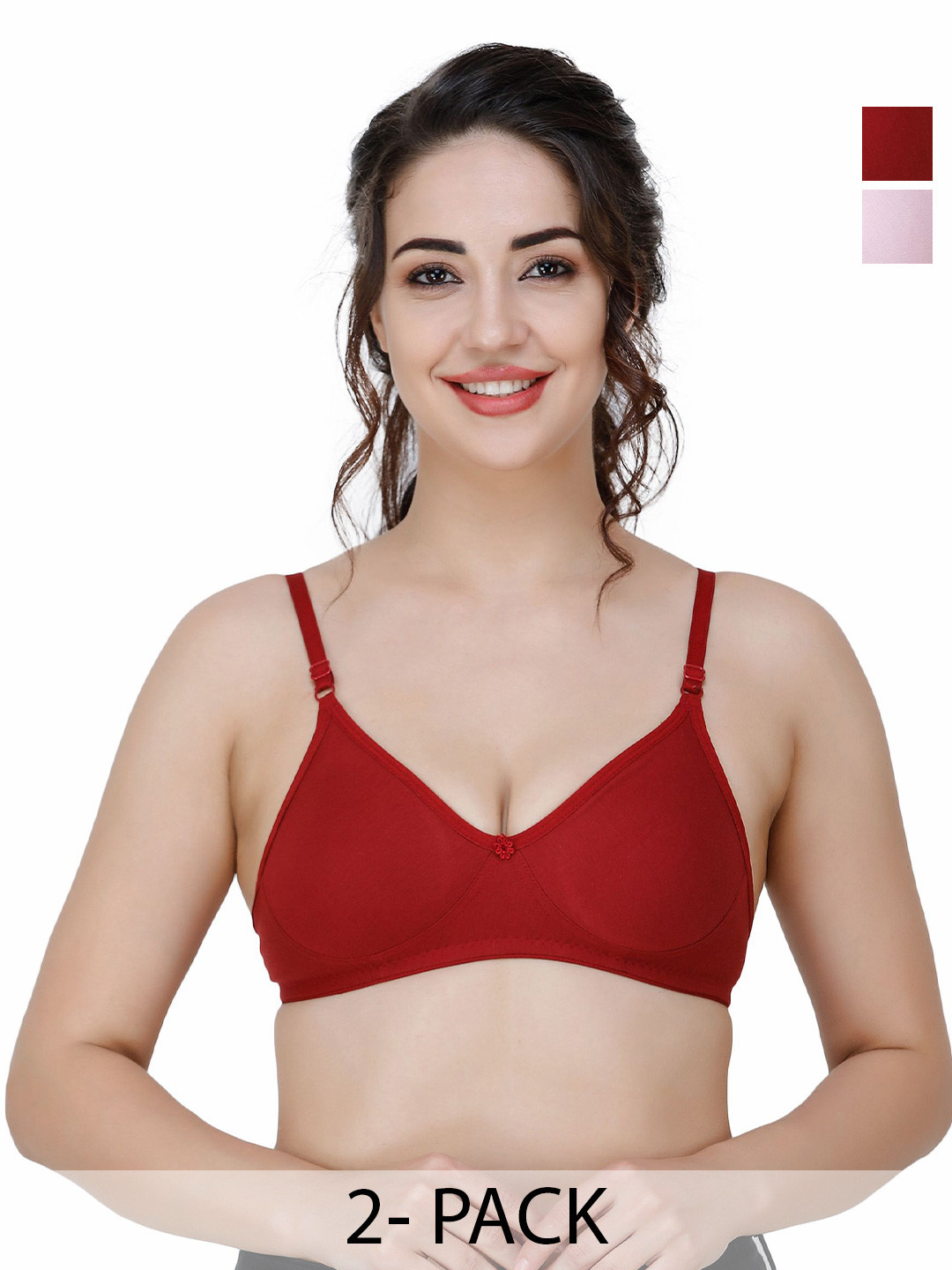 

Docare Pack Of 2 Full Coverage Seamless Non Padded T Shirt Bra All Day Comfort, Maroon