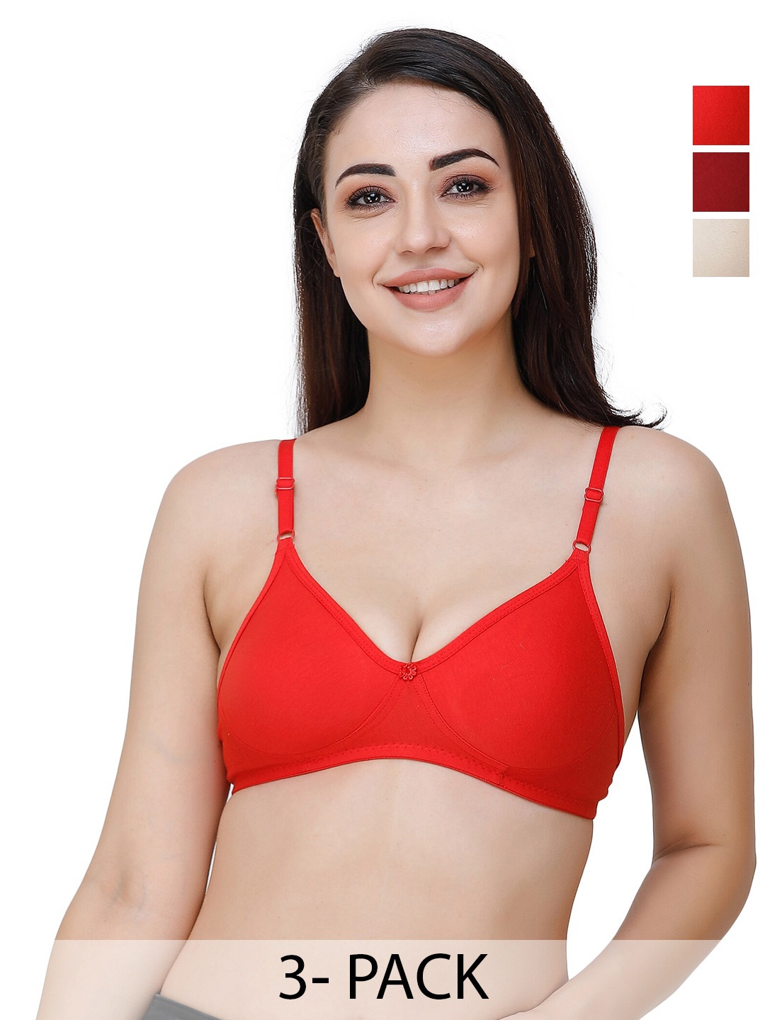 

Docare Pack Of 3 Full Coverage Seamless Non Padded T Shirt Bra All Day Comfort, Red