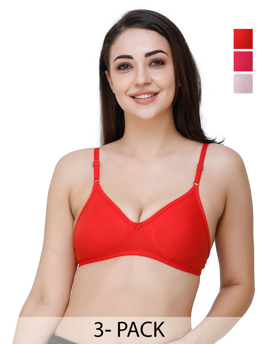 

Docare Pack Of 3 Full Coverage Seamless Non Padded T Shirt Bra All Day Comfort, Pink