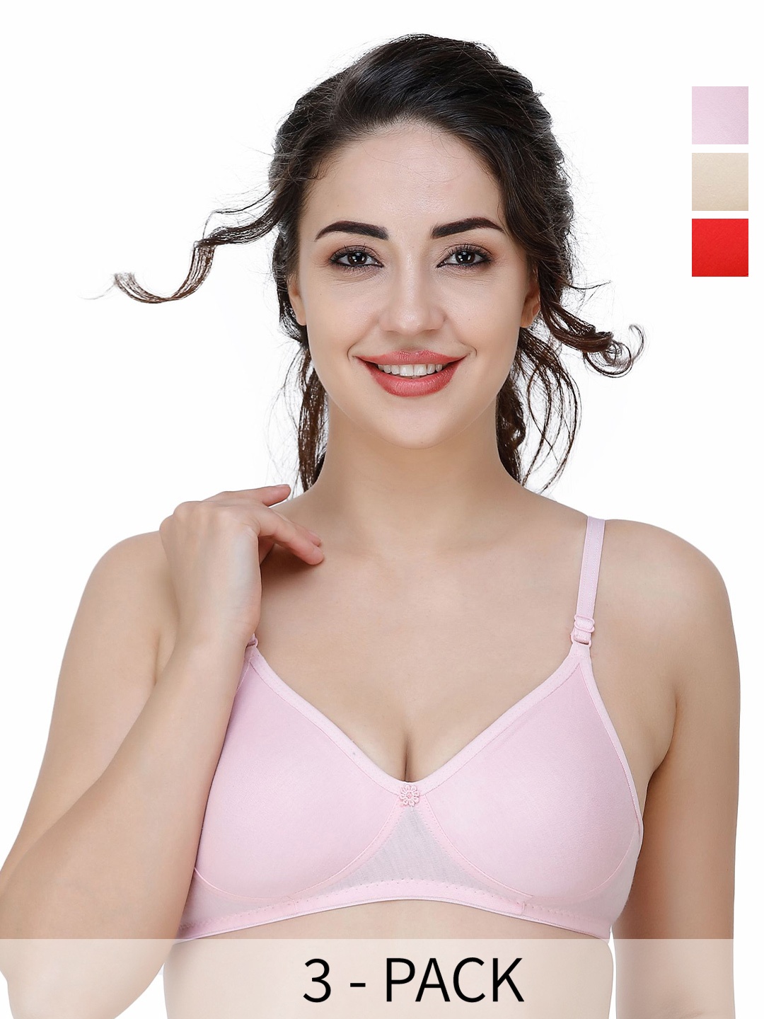 

Docare Pack of 3 Full Coverage T-shirt Bras with All Day Comfort, Pink