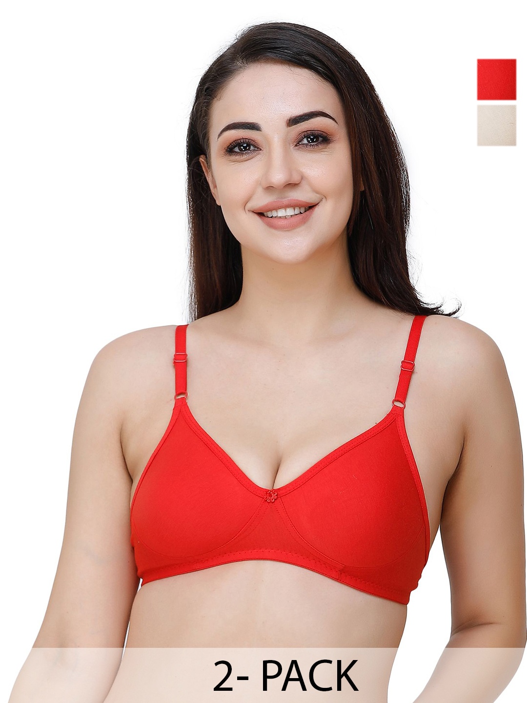 

Docare Pack of 2 Full Coverage Non Padded T-shirt Bras With All Day Comfort, Red