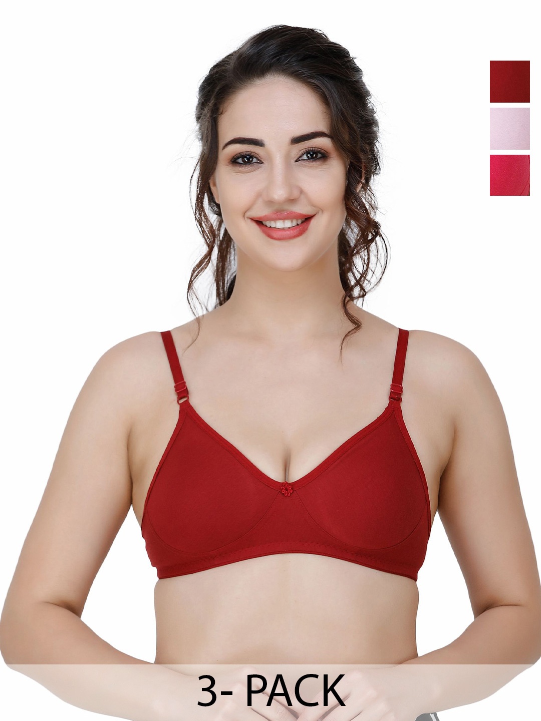 

Docare Pack Of 3 Full Coverage Seamless Non Padded T Shirt Bra All Day Comfort, Maroon