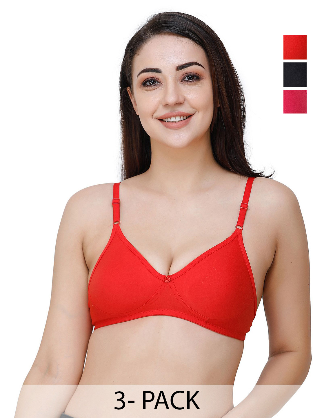 

Docare Pack Of 3 Full Coverage Seamless Non Padded T Shirt Bra All Day Comfort, Pink