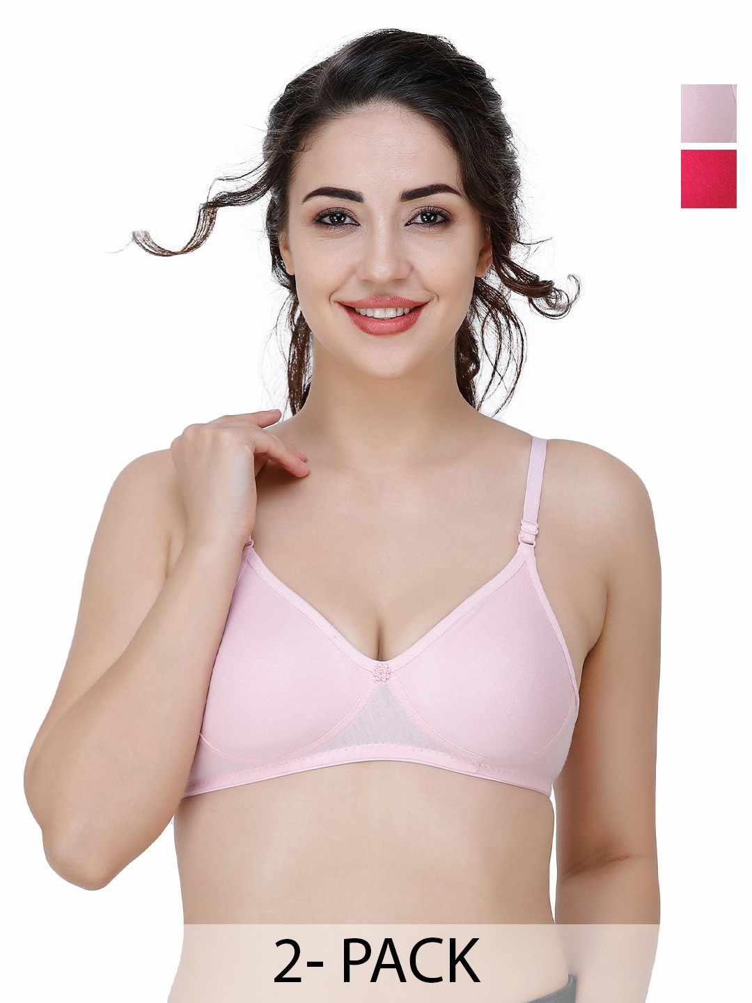 

Docare Pack Of 2 Full Coverage Seamless Non Padded T Shirt Bra All Day Comfort, Pink
