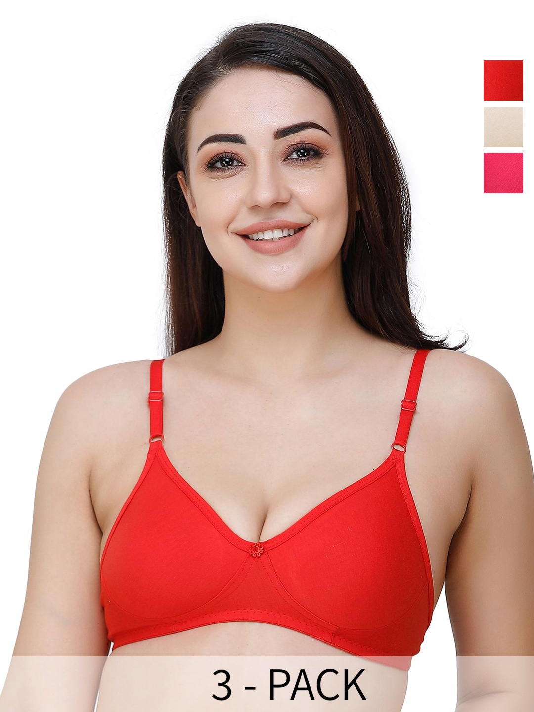 

Docare Pack of 3 Full Coverage Non Padded T-shirt Bras With All Day Comfort, Red