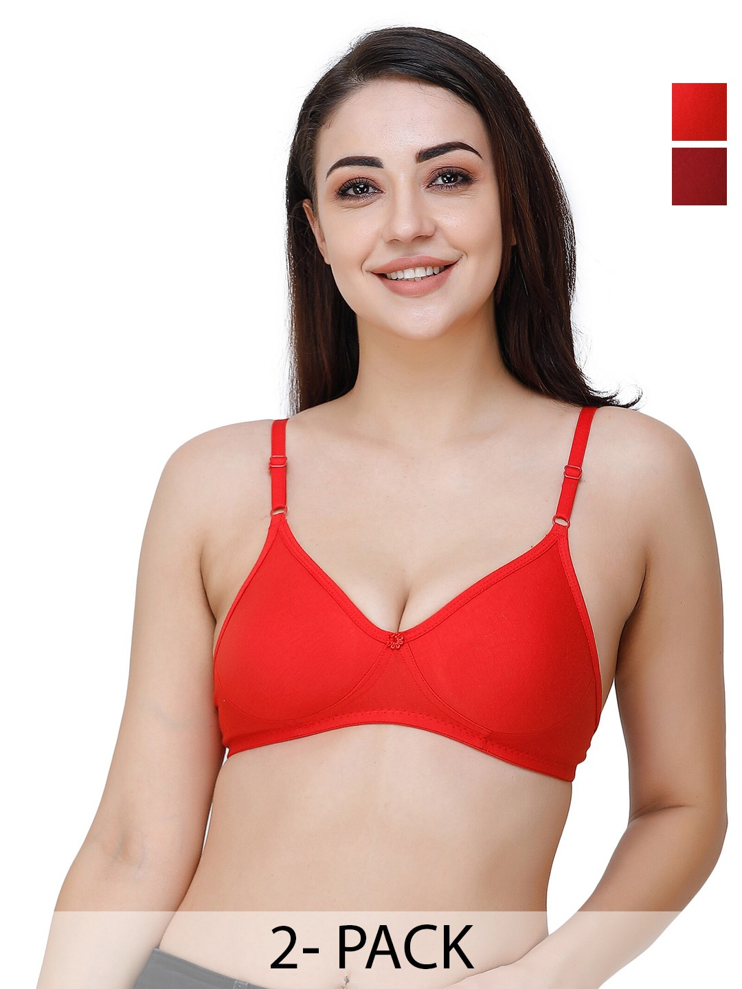 

Docare Pack Of 2 Full Coverage Seamless Non Padded T Shirt Bra All Day Comfort, Red