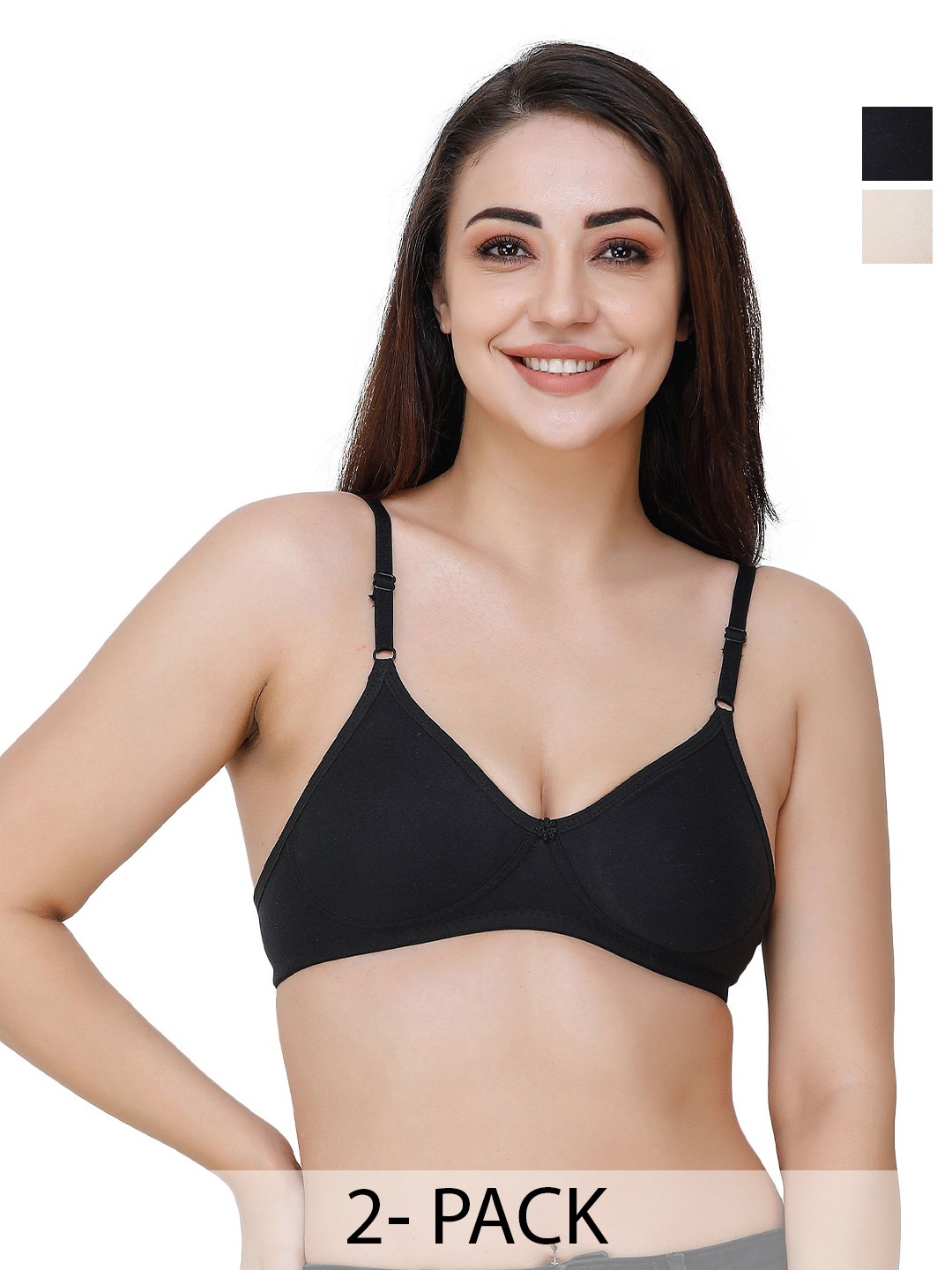 

Docare Pack Of 2 Full Coverage Seamless Non Padded T Shirt Bra All Day Comfort, Black
