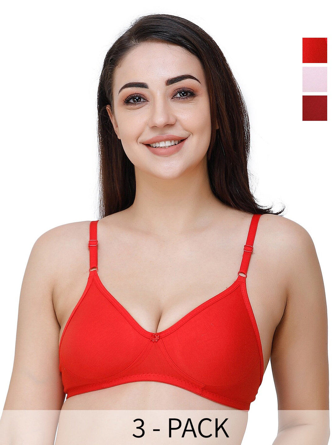 

Docare Pack of 3 Full Coverage T-shirt Bras with All Day Comfort, Red