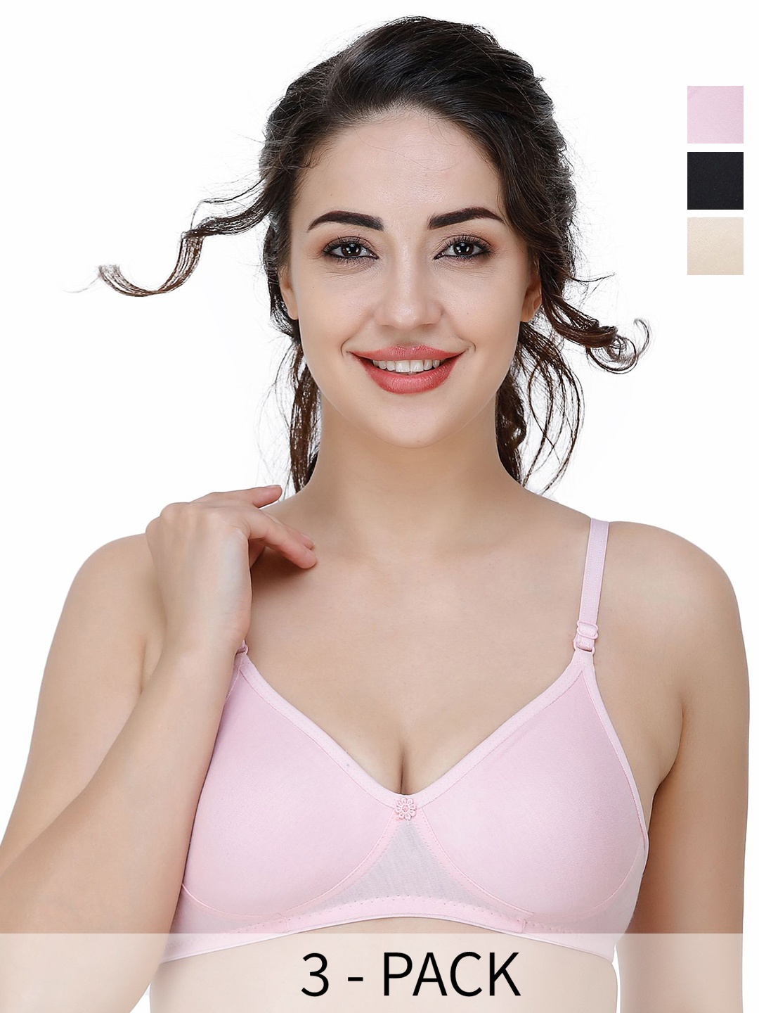 

Docare Pack of 3 Full Coverage T-shirt Bra with All Day Comfort, Pink