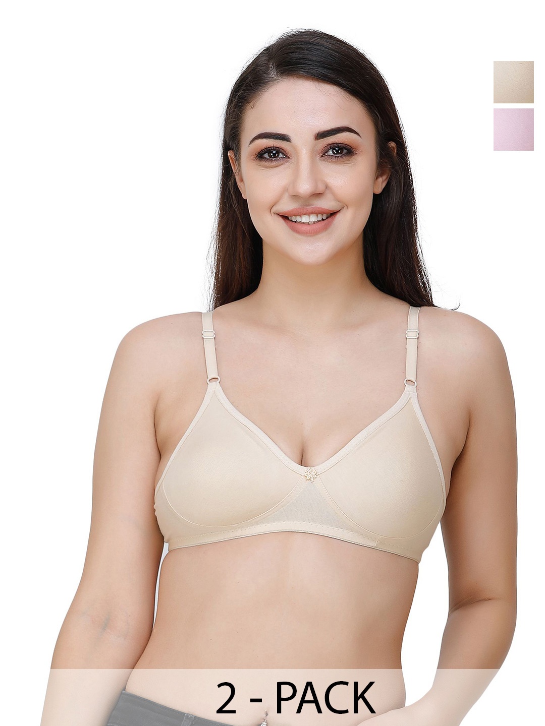 

Docare Pack Of 2 Full Coverage Seamless Non Padded T Shirt Bra All Day Comfort, Pink