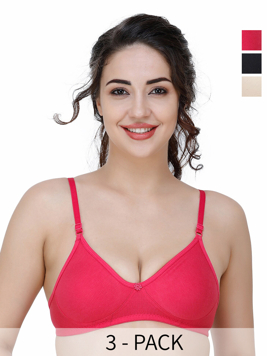 

Docare Pack of 3 Full Coverage T-shirt Bras with All Day Comfort, Pink