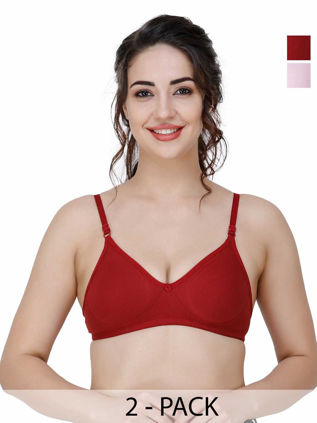 

Docare Pack Of 2 Full Coverage Seamless Non Padded T Shirt Bra All Day Comfort, Pink