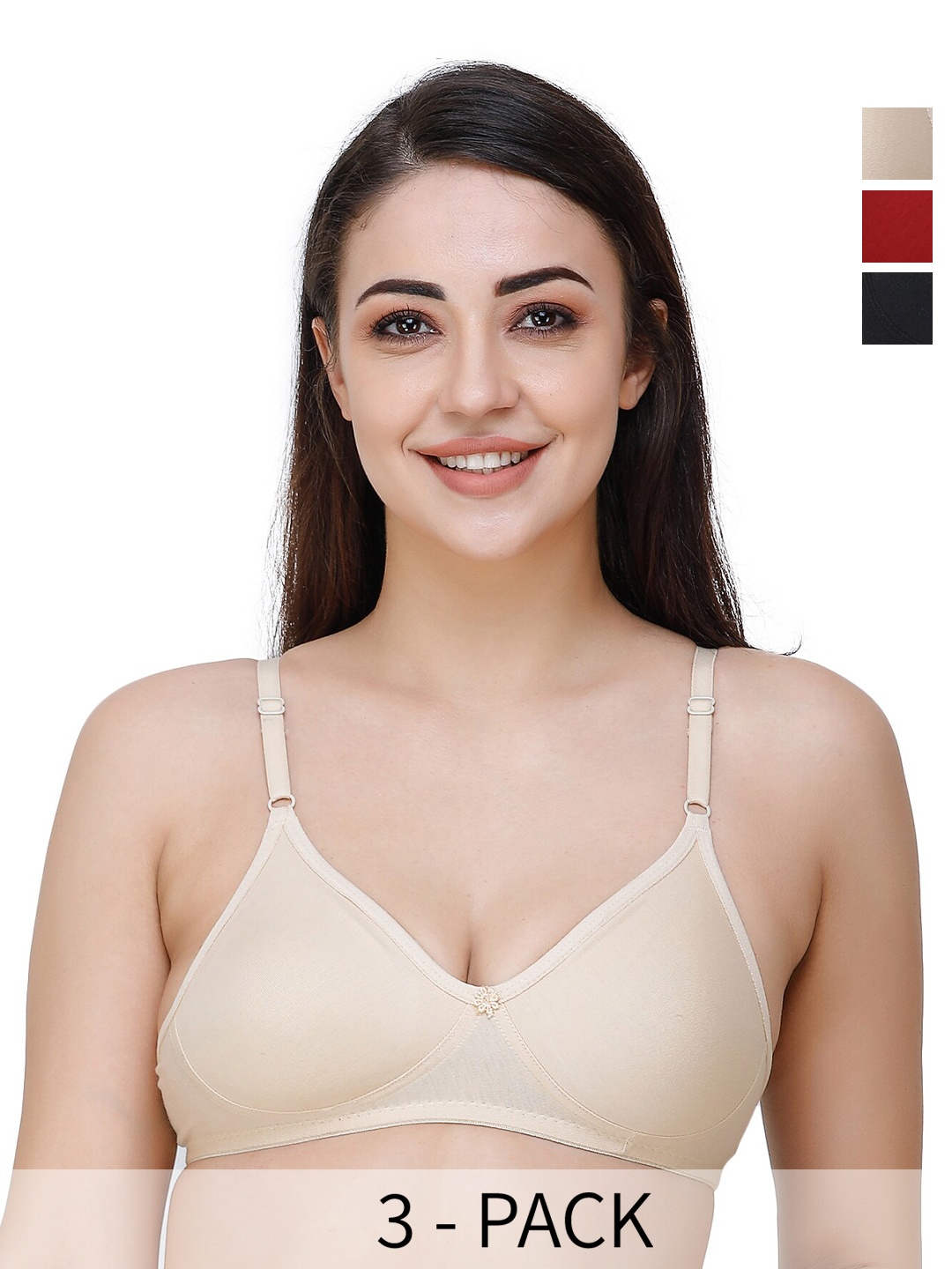 

Docare Pack of 3 Printed Full Coverage T-shirt Bras With All Day Comfort, Black