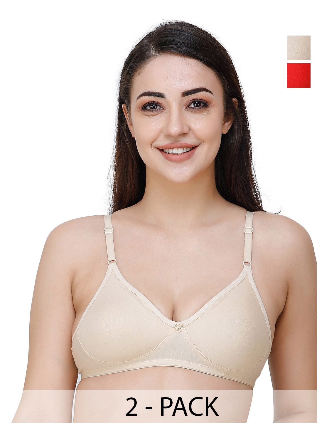 

Docare Pack Of 2 Full Coverage Seamless Non Padded T Shirt Bra All Day Comfort, Beige