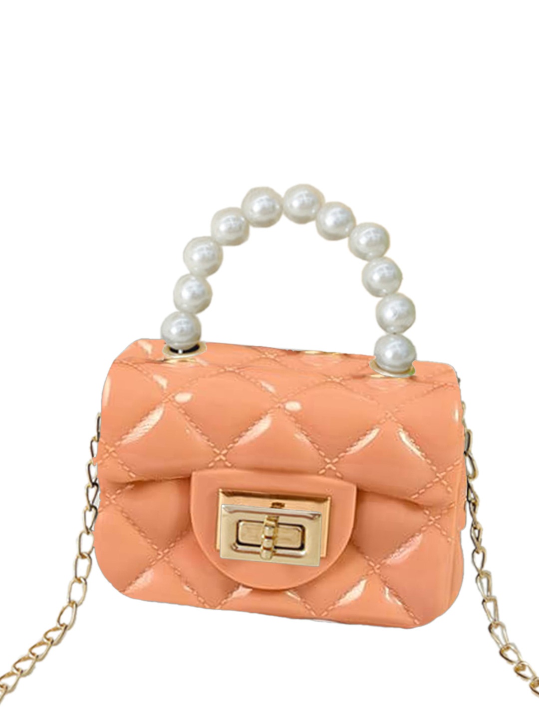 

Babymoon Geometric Textured Structured Sling Bag with Quilted, Peach