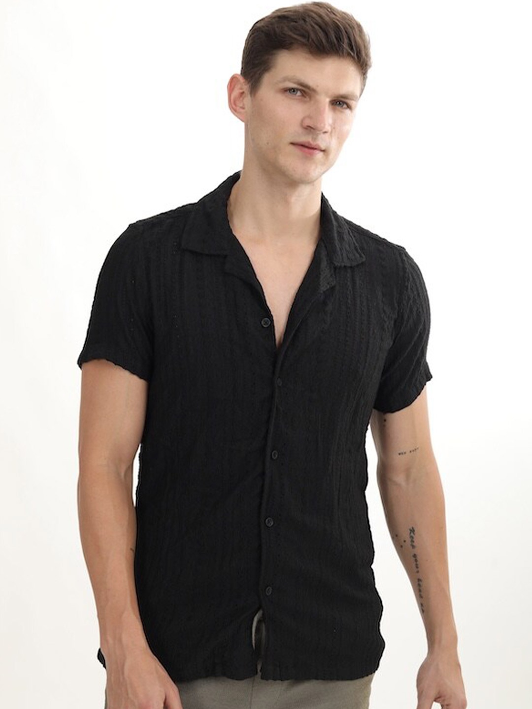 

POE Smart Slim Fit Cuban Collar Casual Shirt, Black